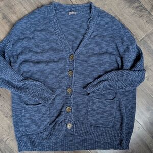 J. Jill Blue Knit Button-Down Cardigan Sweater